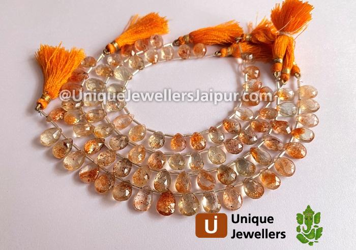 Sunstone Far Faceted Pear Beads