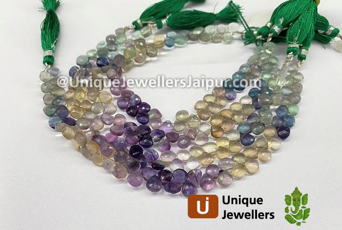 Multi Fluorite Faceted Heart Beads