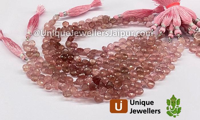 Pink Strawberry Quartz Faceted Heart Beads