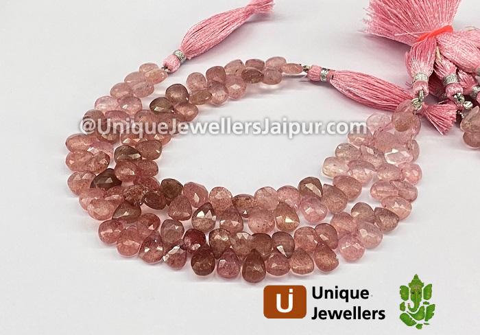 Strawberry Quartz Faceted Pear Beads