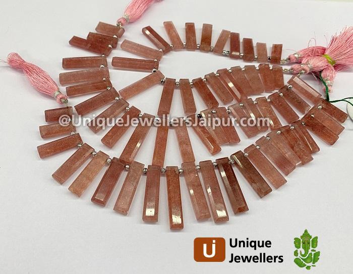 Pink Strawberry Quartz Cut Baguette Beads