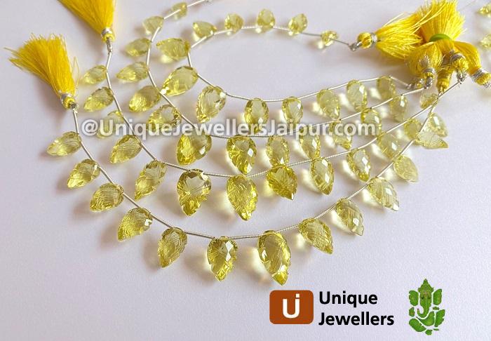 Lemon Quartz Carved Leaf Beads