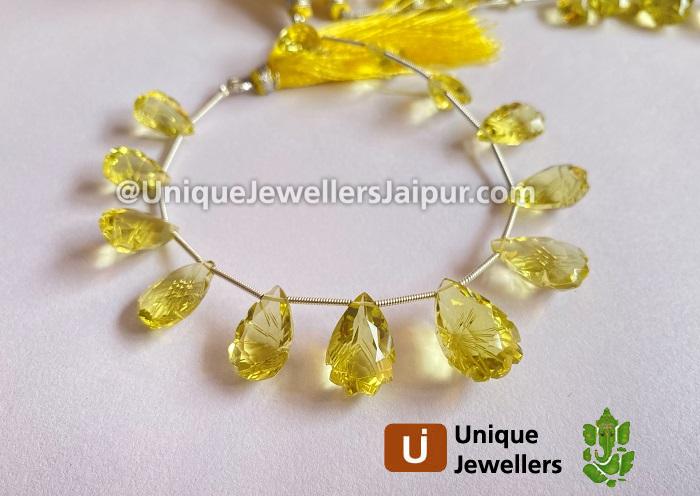 Lemon Quartz Carved Pear Beads