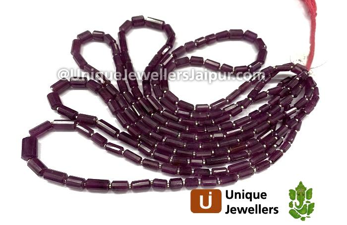 Ruby Step Cut Cylinder Beads