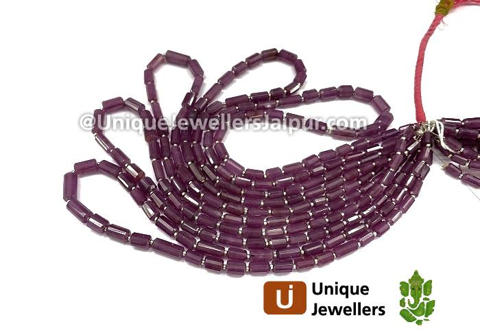 Ruby Step Cut Cylinder Beads