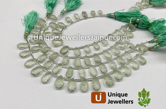 Green Amethyst Carved Pumpkin Pear Beads