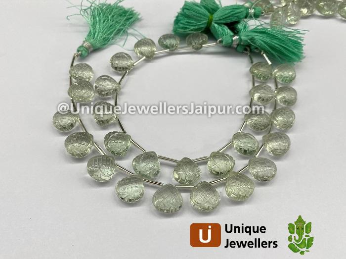 Green Amethyst Carved Pumpkin Heart Beads