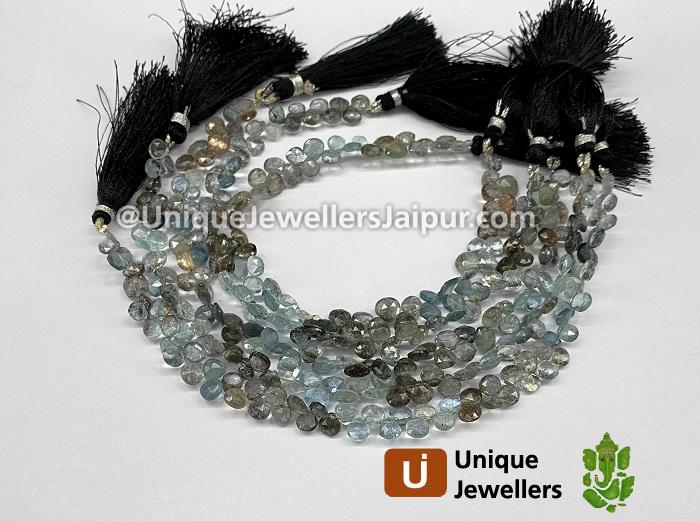 Moss Aquamarine Faceted Heart Beads