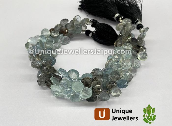 Moss Aquamarine Faceted Heart Beads