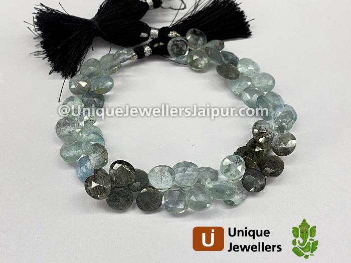 Moss Aquamarine Far Faceted Heart Beads