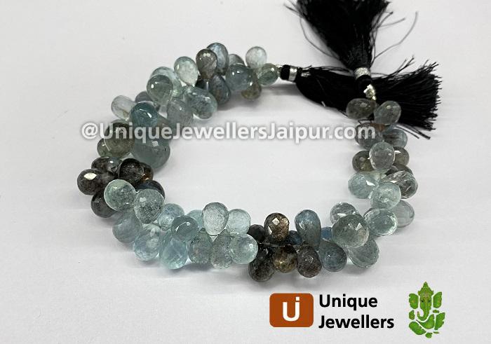 Moss Aquamarine Far Faceted Drop Beads