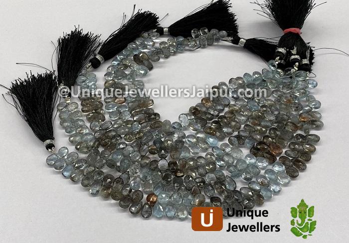 Moss Aquamarine Faceted Pear Beads