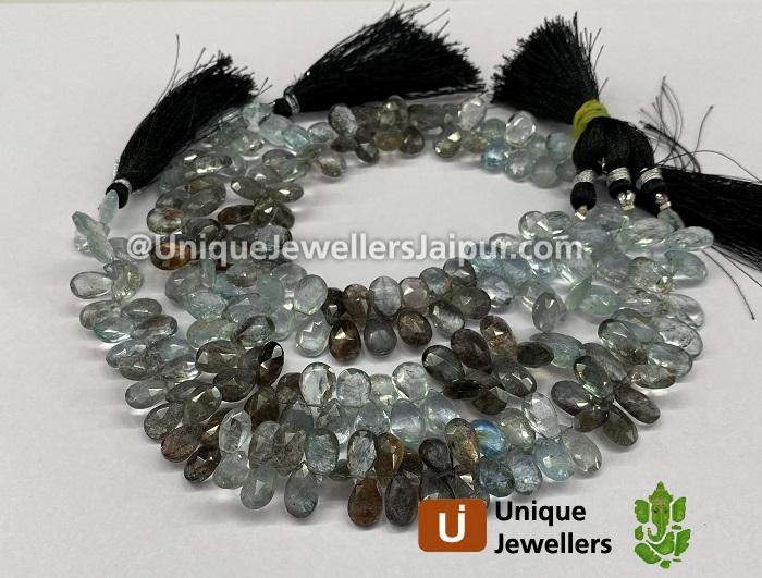 Moss Aquamarine Faceted Pear Beads