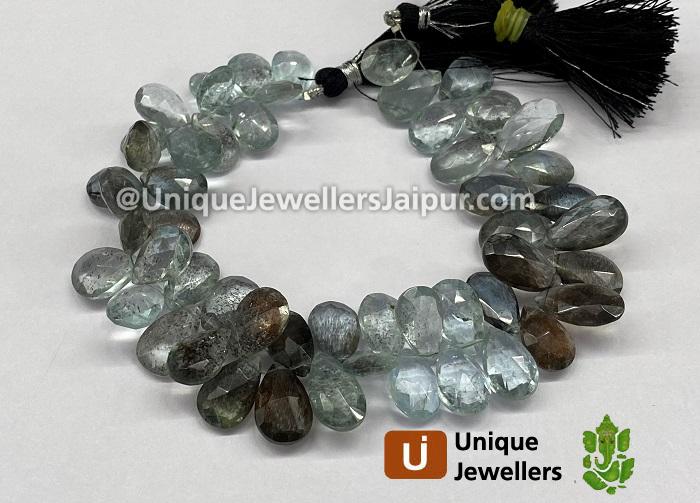 Moss Aquamarine Far Faceted Pear Beads