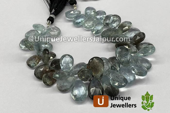 Moss Aquamarine Far Faceted Pear Beads