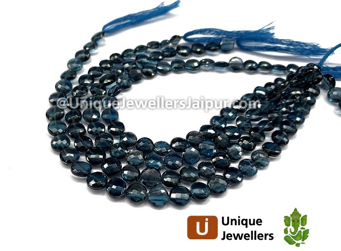 London Blue Topaz Faceted Coin Beads