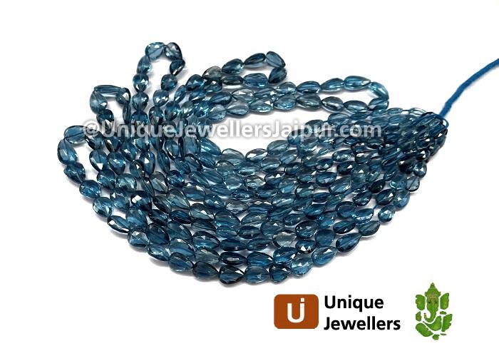 London Blue Topaz Straight Drill Faceted Pear Beads