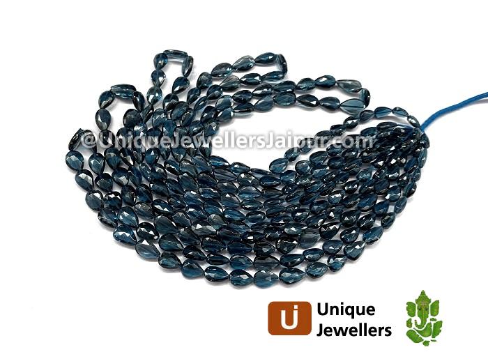 London Blue Topaz Straight Drill Faceted Pear Beads