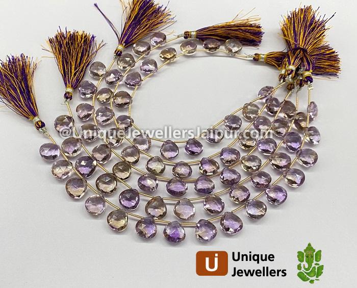 Ametrine Faceted Heart Beads