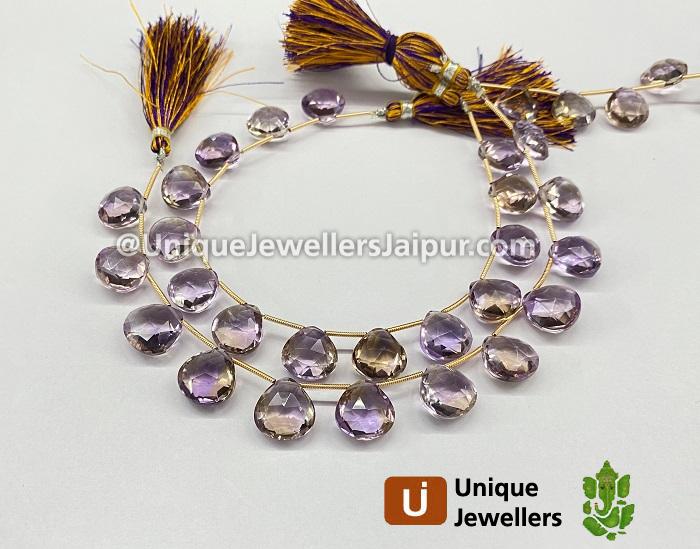 Ametrine Faceted Heart Beads