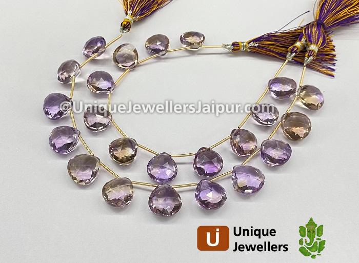 Ametrine Far Faceted Heart Beads