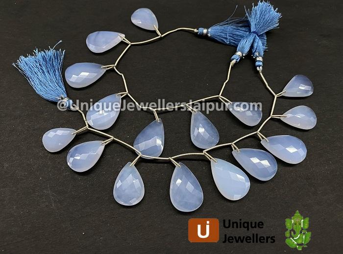 Blue Chalcedony Front Drill Faceted Pear Beads