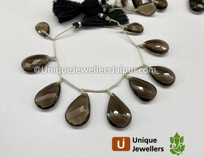 Smoky Quartz Front Drill Faceted Pear Beads