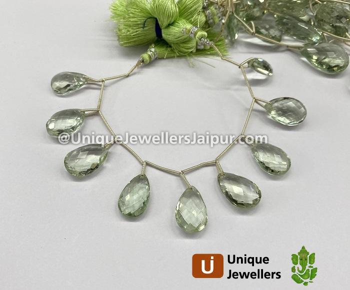 Green Amethyst Front Drill Faceted Pear Beads