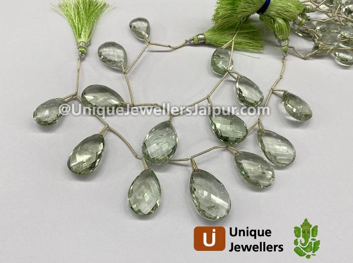 Green Amethyst Front Drill Far Faceted Pear Beads