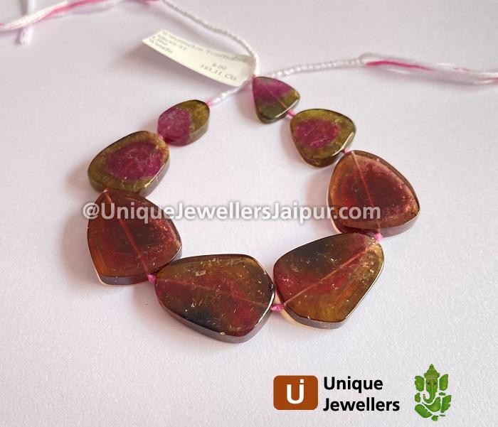 Watermelon Tourmaline Smooth Slices Beads