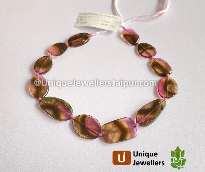 Watermelon Tourmaline Smooth Slices Beads