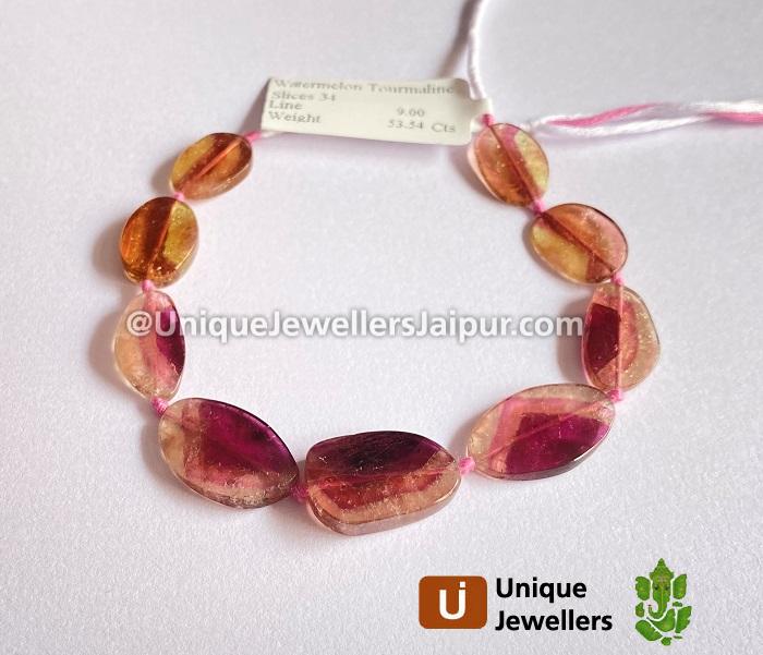 Watermelon Tourmaline Smooth Slices Beads