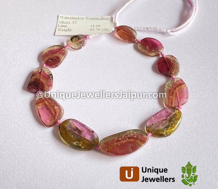 Watermelon Tourmaline Smooth Slices Beads