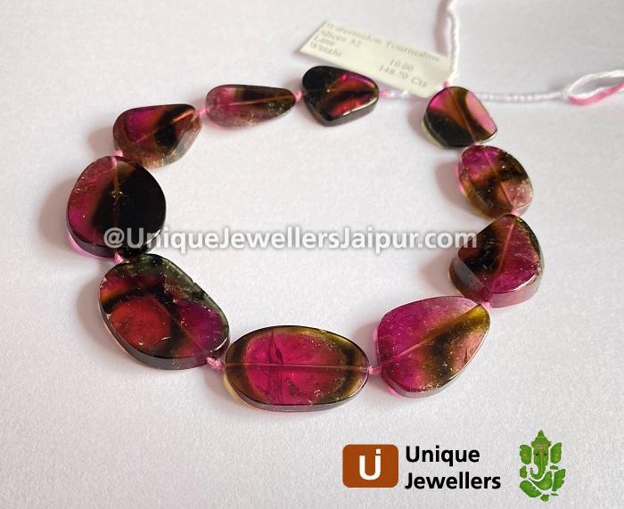 Watermelon Tourmaline Smooth Slices Beads