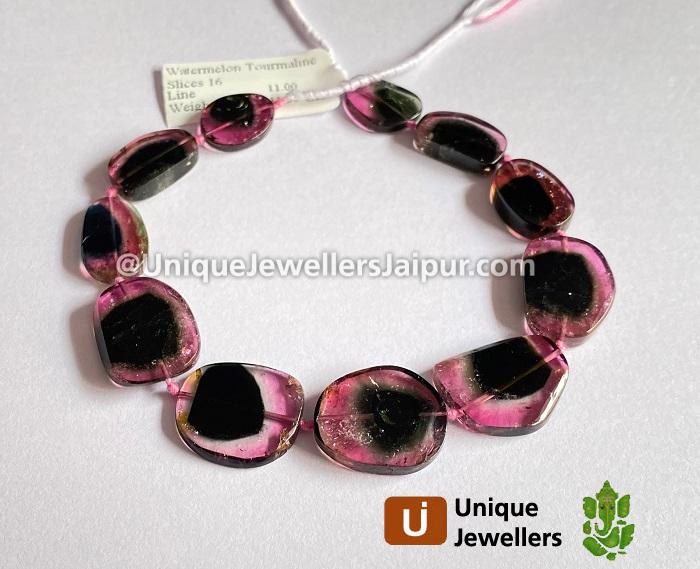 Watermelon Tourmaline Smooth Slices Beads