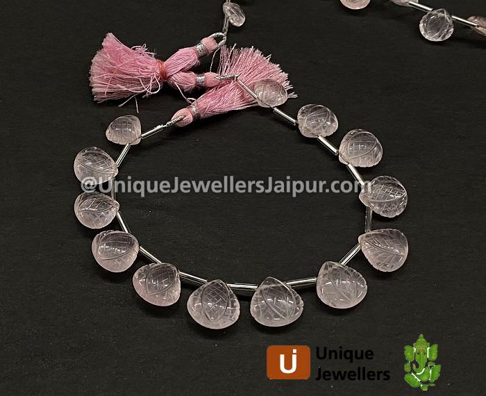 Rose Quartz Big Carved Crown Heart Beads