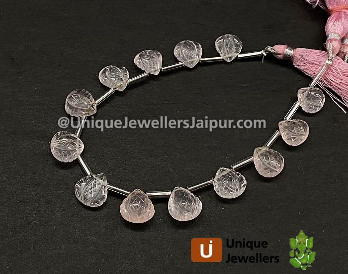 Rose Quartz Carved Crown Heart Beads