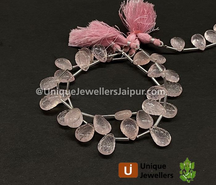 Rose Quartz Carved Crown Pear Beads
