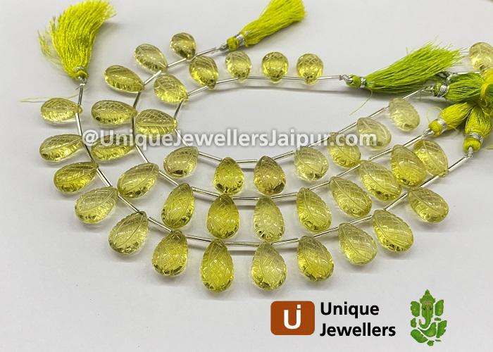 Lemon Quartz Carved Crown Pear Beads