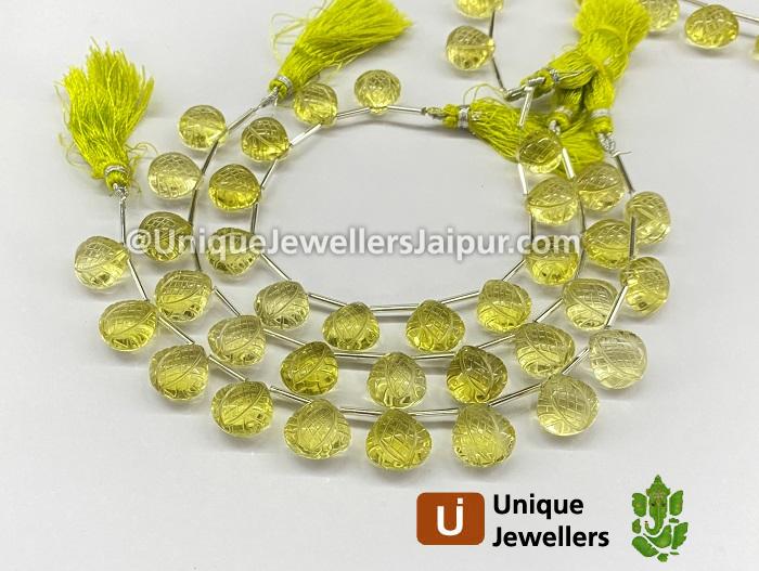 Lemon Quartz Carved Crown Heart Beads