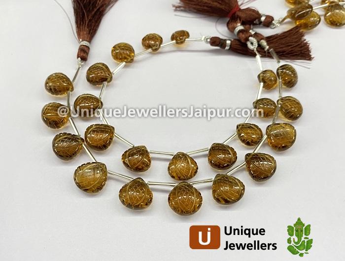 Cognac Quartz Carved Crown Heart Beads