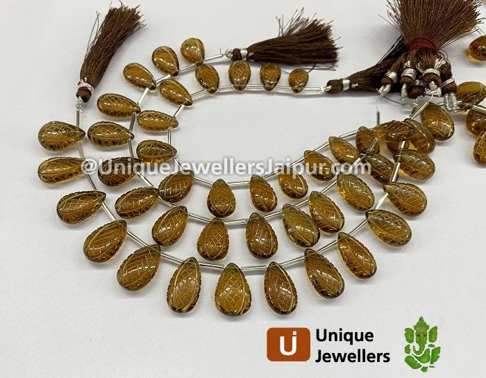 Coganac Quartz Carved Crown Pear Beads