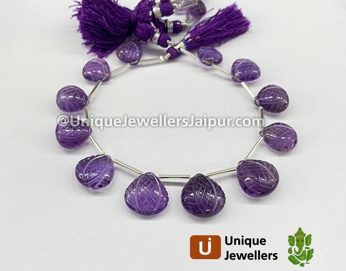 Amethyst Big Carved Crown Heart Beads