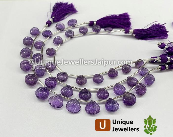 Amethyst Carved Crown Heart Beads