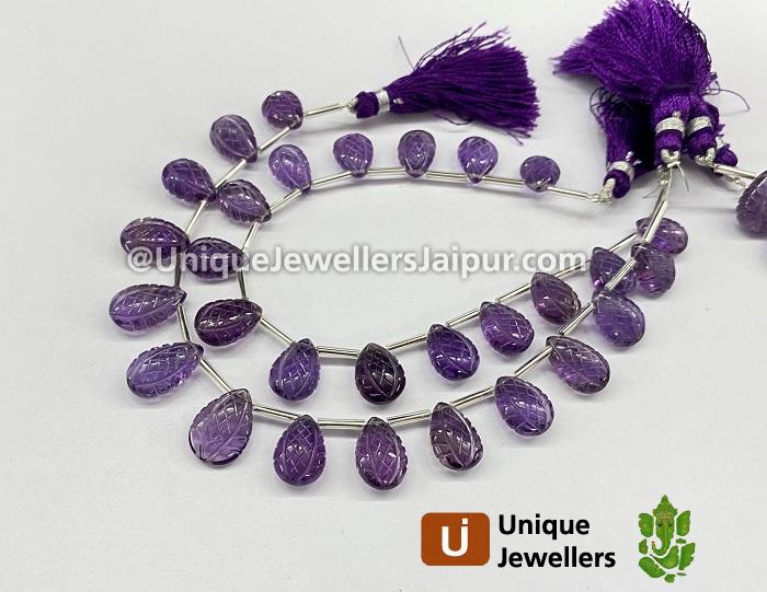 Amethyst Carved Crown Pear Beads