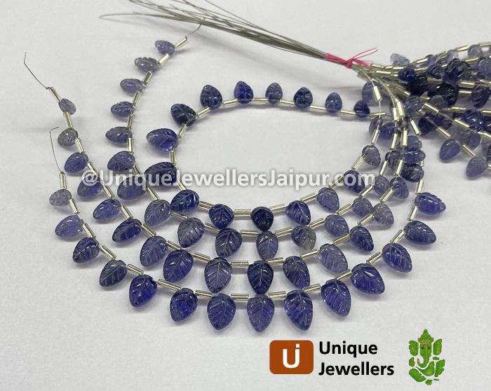 Iolite Carved Leaf Beads