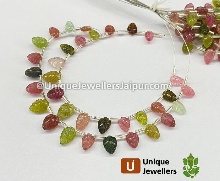 Tourmaline Carved Leaf Beads