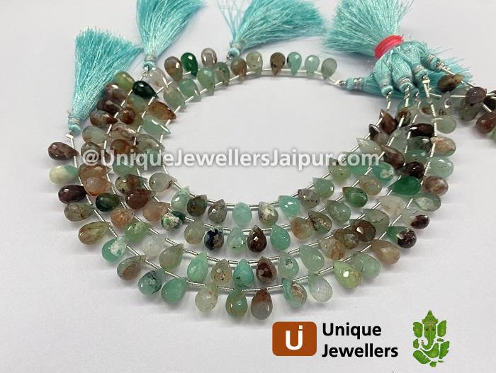 Aqua Chalcedony Faceted Drops Beads
