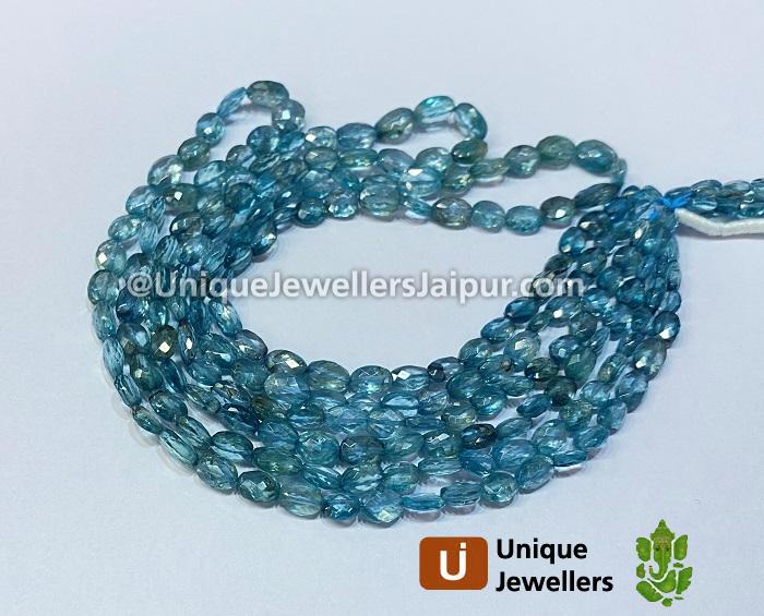 Natural Blue Zircon Faceted Oval Beads