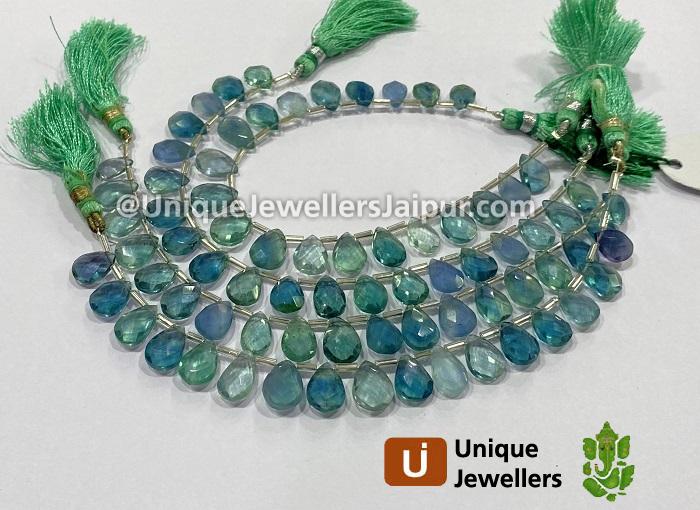 Greenish Blue Fluorite Faceted Pear Beads